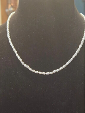 Freshwater Rice Pearl Bead Necklace with Gold-Tone Chain and Extender